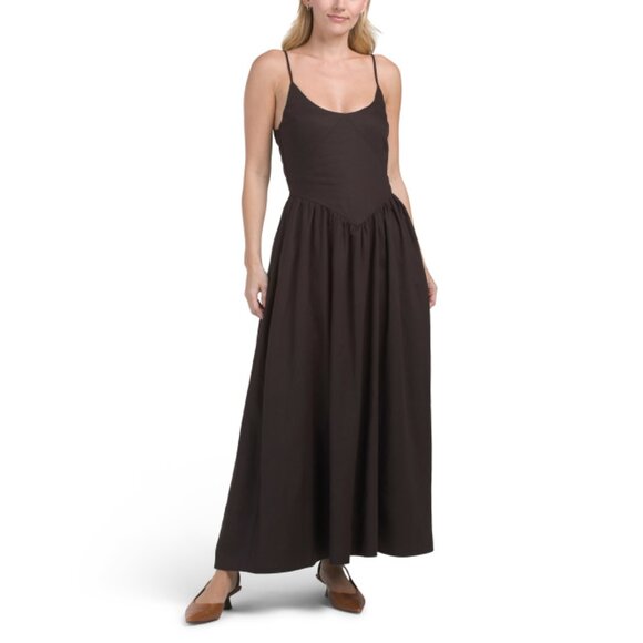 TORN BY RONNY KOBO Rich Brown Melinda Linen Blend Dress - Picture 1 of 2